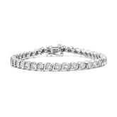 .925 Sterling Silver 1/4 Cttw Diamond Round Miracle Plate And "S" Link Tennis Bracelet (I-J Color, I2- I3 Clarity) - 7"